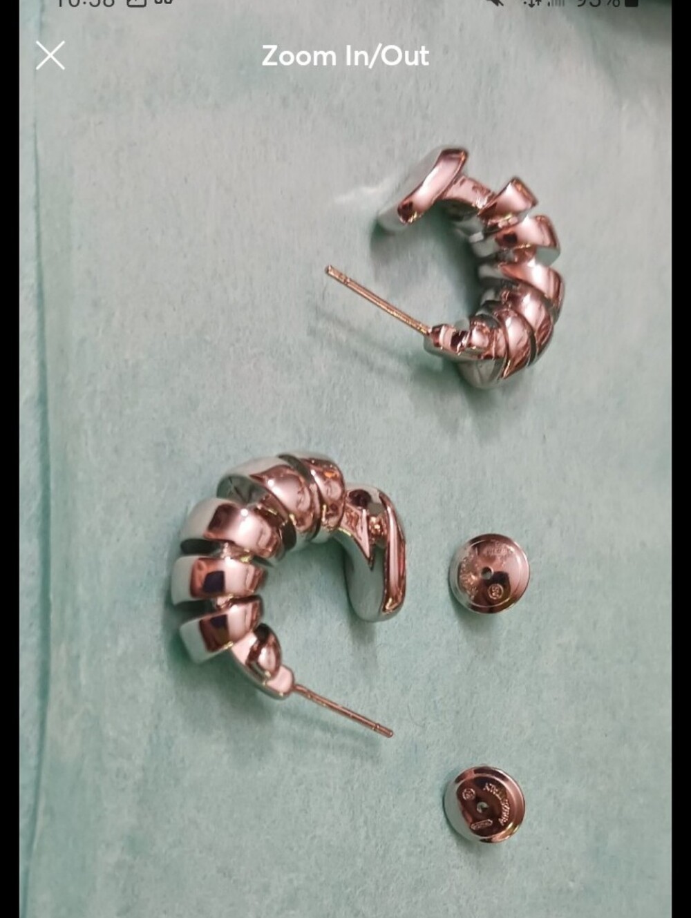 Bottega Veneta Silver Toned Chunky Ribbed Hoop Earrings , Signed , Made Italy